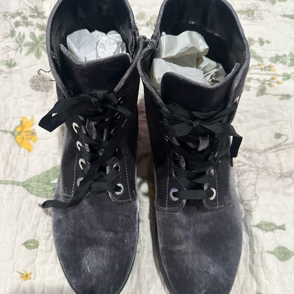 Women's Gun Metal Velvet Ankle Boots